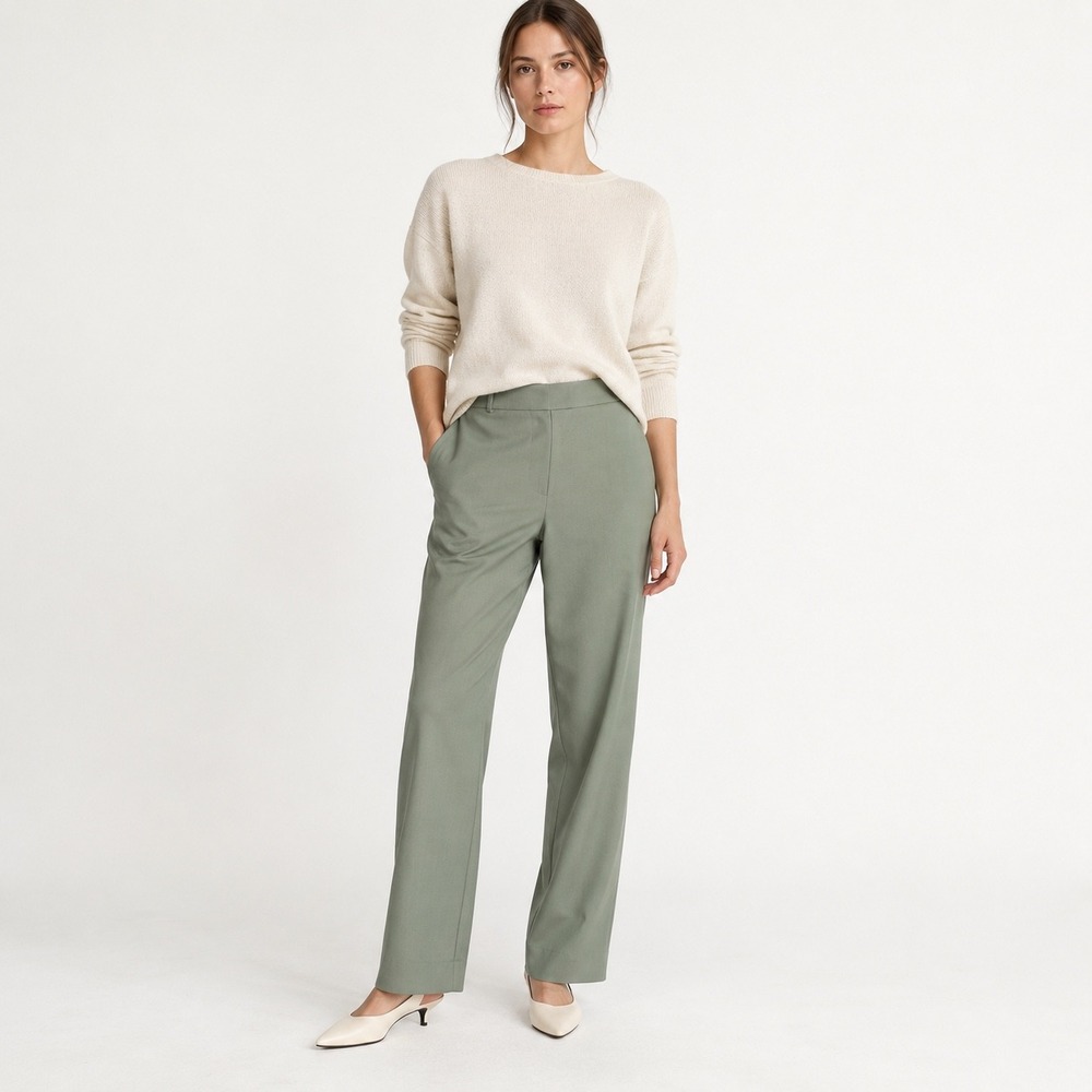 Erika Cavallini NWT 100% Virgin Wool Sage Green Pants IT 44 US 8 Made in Italy